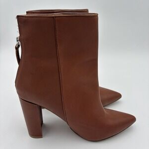 STEVE MADDEN Renn Brown Leather Block Heel Pointed Zip Up Boots Womens Size 8.5